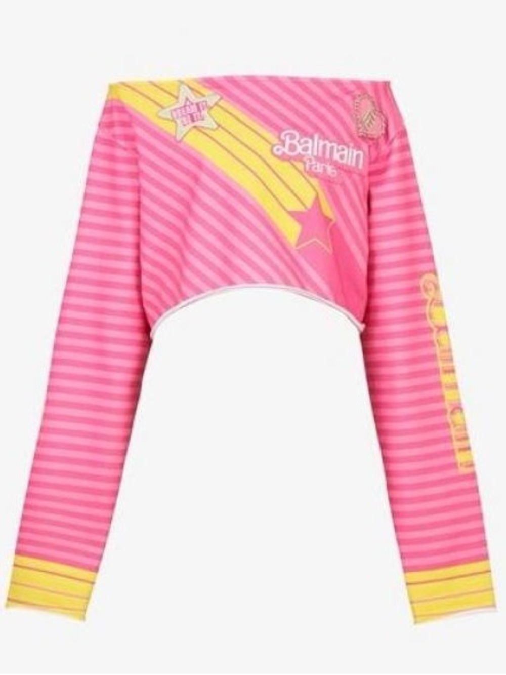 Balmain x Barbie Pink Cotton Off-The Shoulder Crop Top - Picture 9 of 9